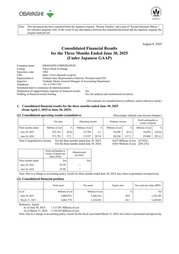 Miniature Obayashi Rapport trimestriel 2025-q1