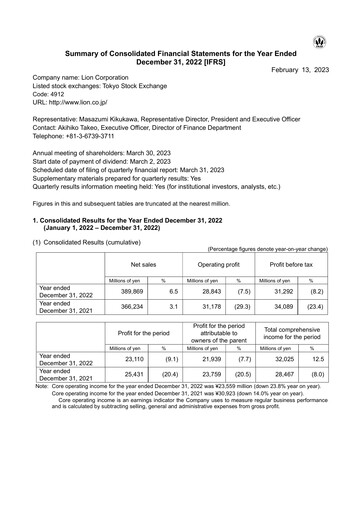 Thumbnail Lion Corp Financial Statement 2022