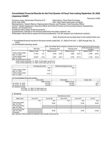 Thumbnail Hamamatsu
 Quarterly Report 2026-q1