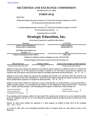 Thumbnail Strategic Education
 Quarterly Report fy2021-q2