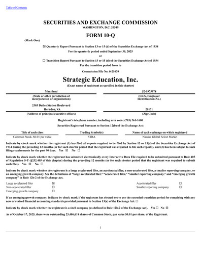 Thumbnail Strategic Education
 Quarterly Report fy2025-q3