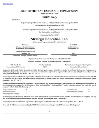 Thumbnail Strategic Education
 Quarterly Report fy2026-q2
