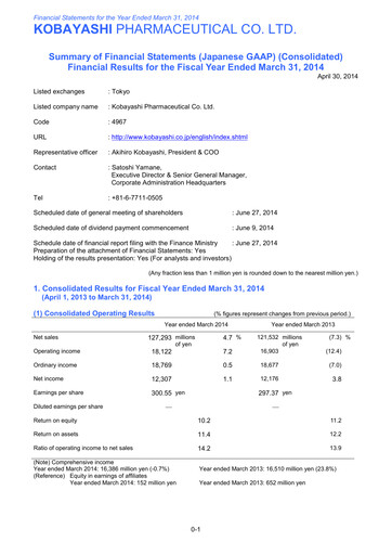 Thumbnail KOBAYASHI Pharmaceutical Financial Statement 2014