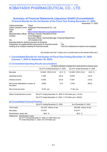 Thumbnail KOBAYASHI Pharmaceutical Quarterly Report 2025-q3