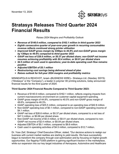 Vorschaubild Stratasys Quartalsbericht 2024-q3
