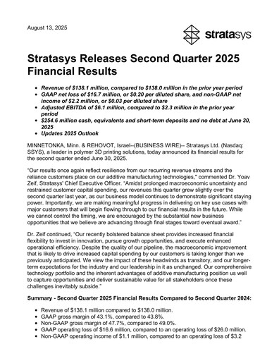 Vorschaubild Stratasys Quartalsbericht 2025-q2