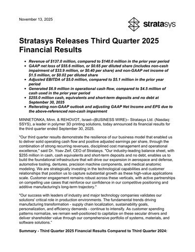Vorschaubild Stratasys Quartalsbericht 2025-q3