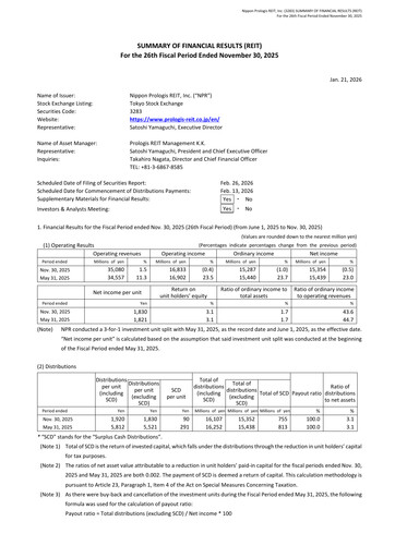 Vorschaubild Nippon Prologis REIT
 Finanzbericht 2025-h2