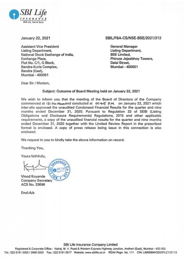 Thumbnail SBI Life Insurance Quarterly Report 2020-q3