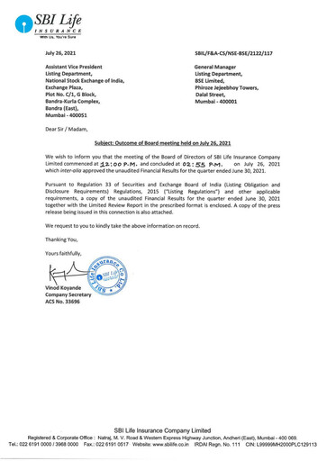Thumbnail SBI Life Insurance Quarterly Report 2021-q1
