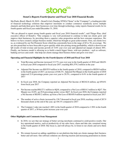 Thumbnail StoneCo Quarterly Report 2018-q4