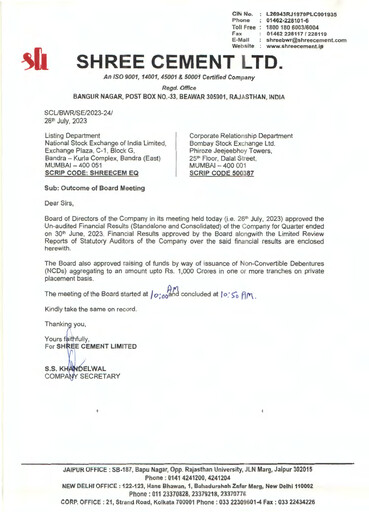Miniature Shree Cement
 Rapport trimestriel 2023-q1