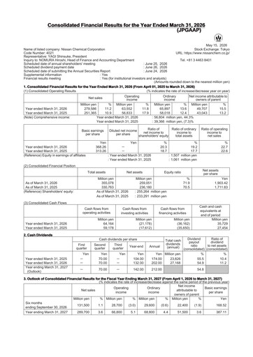 Thumbnail Nissan Chemical Financial Report 2026