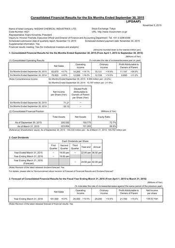 Miniature Nissan Chemical Rapport trimestriel 2015-q2