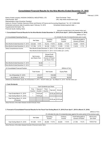 Miniature Nissan Chemical Rapport trimestriel 2015-q3