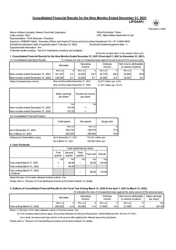 Miniature Nissan Chemical Rapport trimestriel 2021-q3