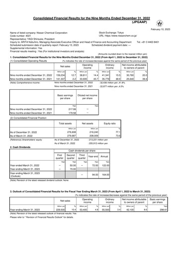 Miniature Nissan Chemical Rapport trimestriel 2022-q3