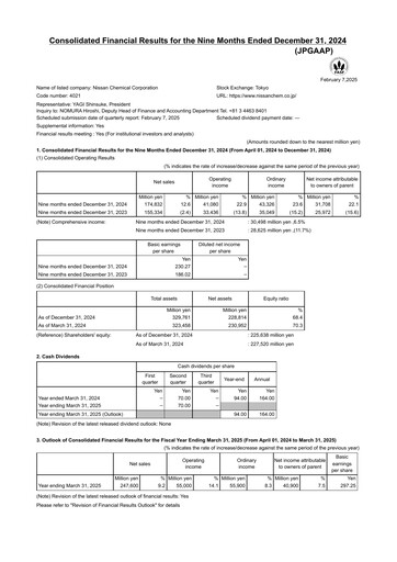 Miniature Nissan Chemical Rapport trimestriel 2024-q3