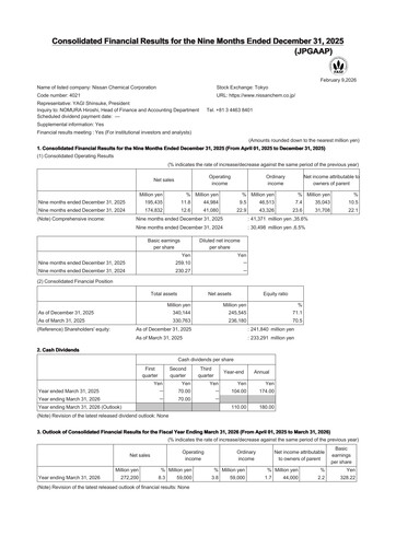 Miniature Nissan Chemical Rapport trimestriel 2025-q3