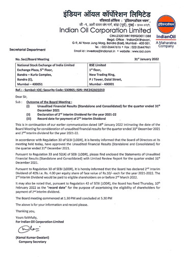 Thumbnail Indian Oil Quarterly Report 2021-q3