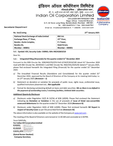 Thumbnail Indian Oil Quarterly Report 2024-q3