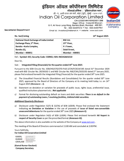 Thumbnail Indian Oil Quarterly Report 2025-q1