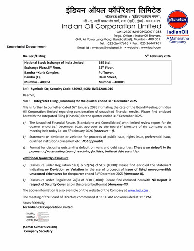 Thumbnail Indian Oil Quarterly Report 2025-q3