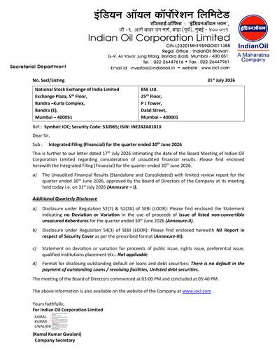 Thumbnail Indian Oil Quarterly Report 2026-q1
