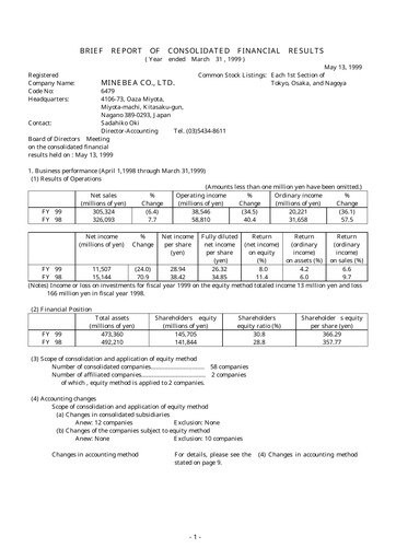 Thumbnail MinebeaMitsumi
 Financial Statement fy1999