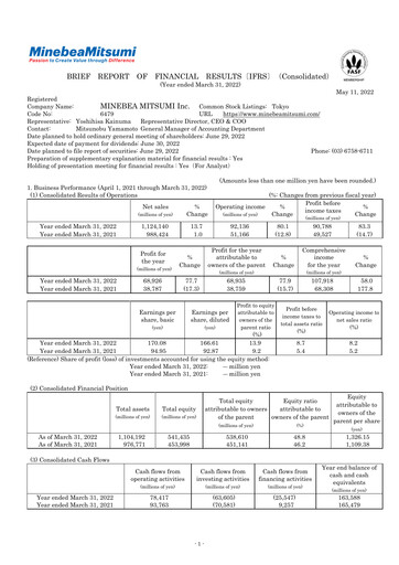 Thumbnail MinebeaMitsumi
 Financial Statement fy2022