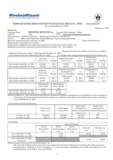 Thumbnail MinebeaMitsumi
 Quarterly Report 2022-q3