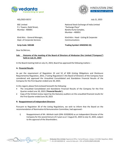 Thumbnail Hindustan Zinc
 Quarterly Report 2023-q1