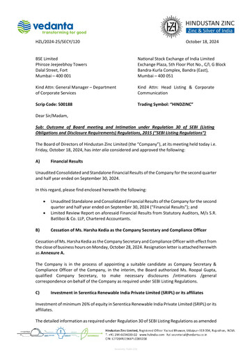 Thumbnail Hindustan Zinc
 Quarterly Report 2024-q2