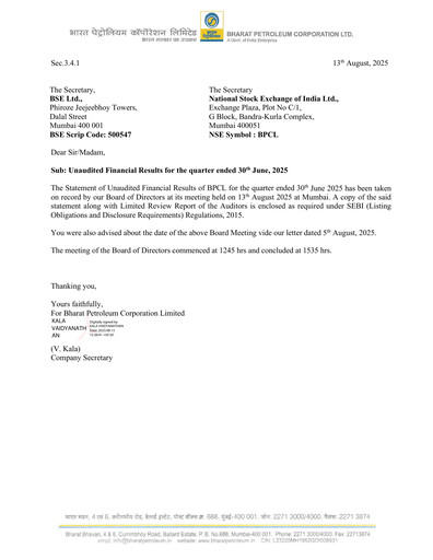 Vorschaubild Bharat Petroleum
 Quartalsbericht 2025-q2