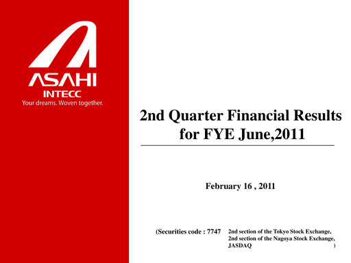 Thumbnail Asahi Intecc Quarterly Report 2011-q2