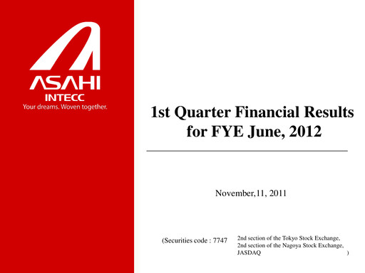 Thumbnail Asahi Intecc Quarterly Report 2012-q1