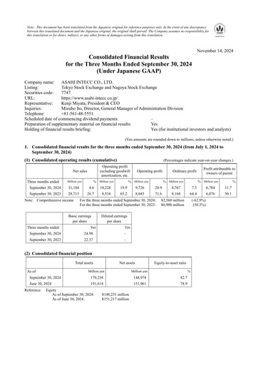 Thumbnail Asahi Intecc Quarterly Report fy2025-q1