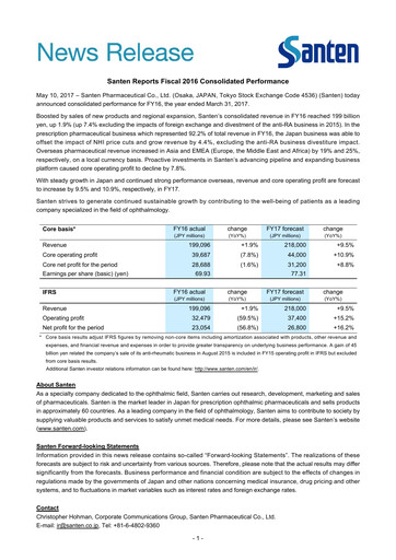 Thumbnail Santen Pharmaceutical
 Financial Statement fy2016
