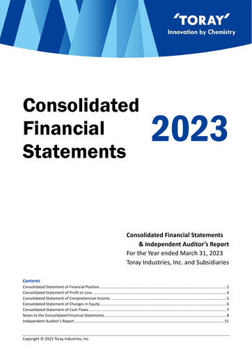 Thumbnail Toray Industries
 Financial Statement fy2023