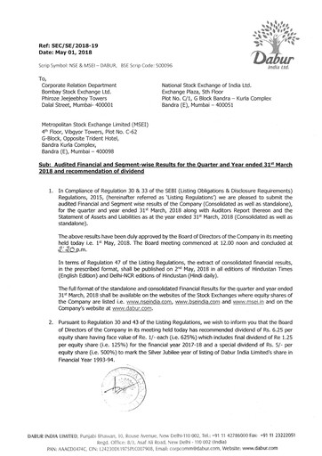 Thumbnail Dabur Quarterly Report 2017-q4