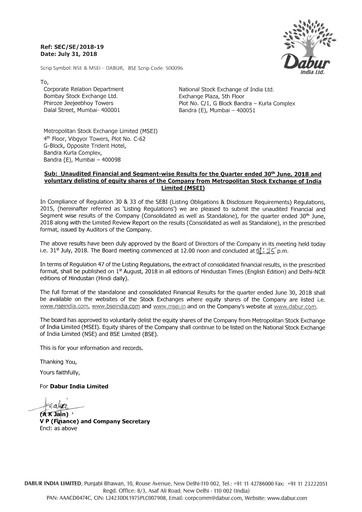 Thumbnail Dabur Quarterly Report 2018-q1