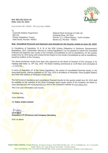 Thumbnail Dabur Quarterly Report 2019-q1