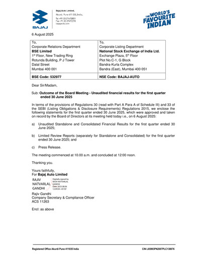 Thumbnail Bajaj Auto Quarterly Report 2025-q1