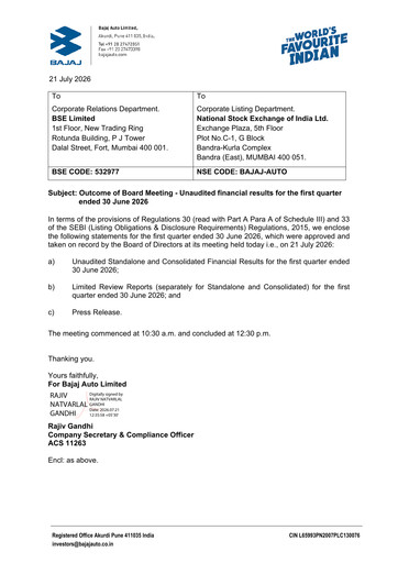 Thumbnail Bajaj Auto Quarterly Report 2026-q1