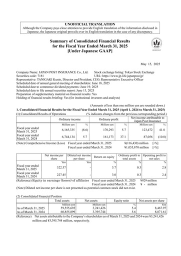 Thumbnail Japan Post Insurance
 Financial Statement fy2024