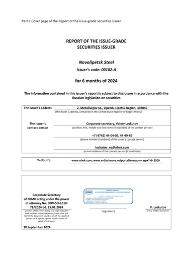 Vorschaubild Novolipetsk Steel
 Halbjahresbericht 2024-h1