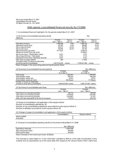 Thumbnail ANA Holdings
 Financial Statement fy2006