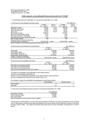 Thumbnail ANA Holdings
 Financial Statement fy2007