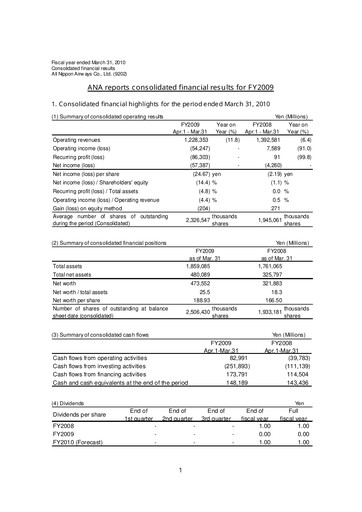 Thumbnail ANA Holdings
 Financial Statement fy2009