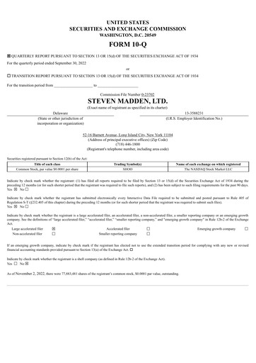 Thumbnail Steve Madden
 Quarterly Report 2022-q3